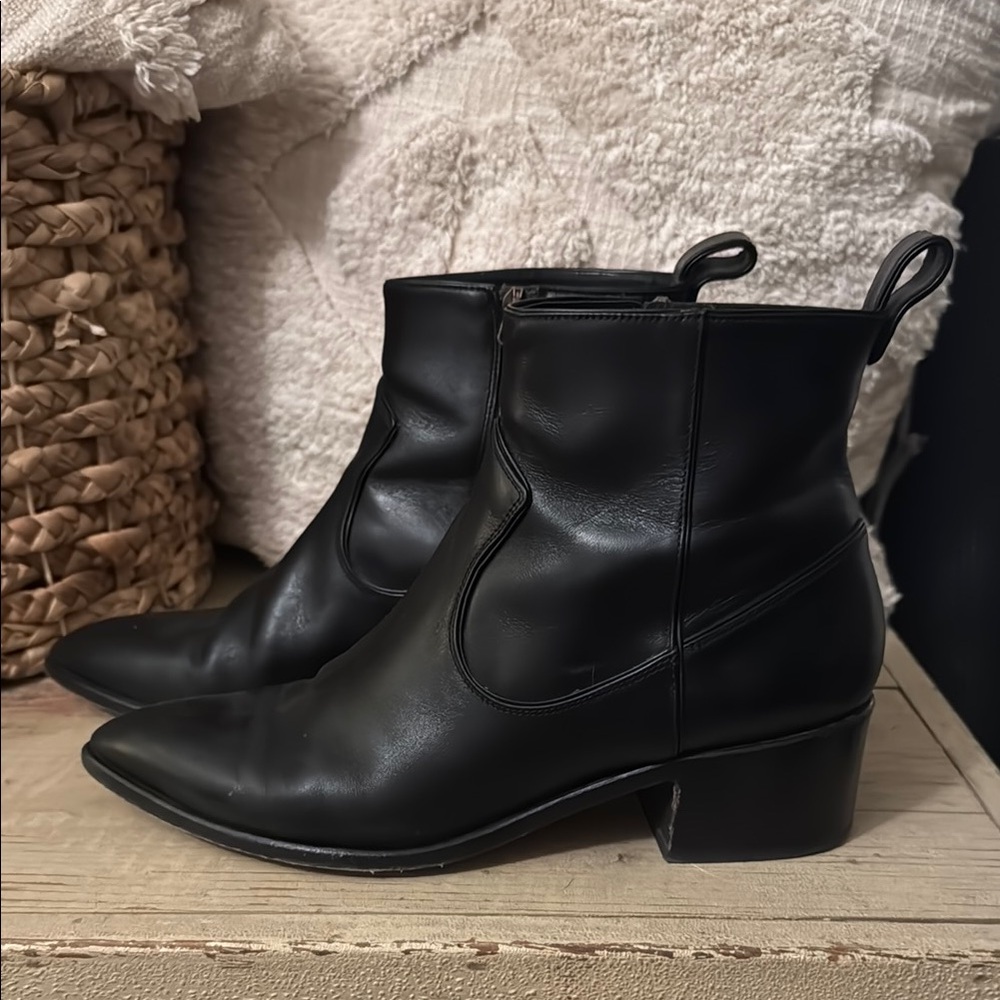 Veronica Beard Tanner Black Leather Ankle Boots